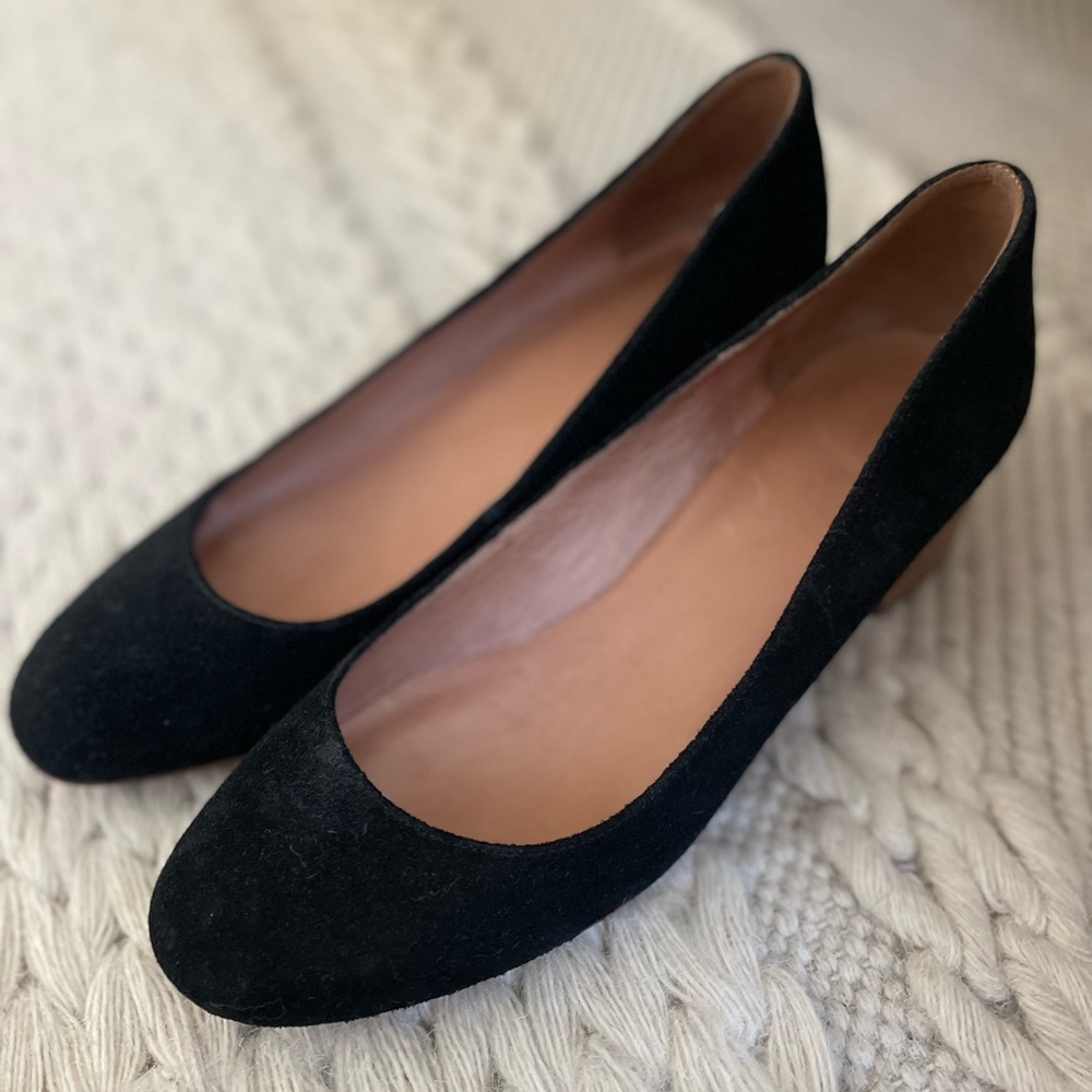 MADEWELL Pumps Heels Suede Round Toe Ella black leather chunky wooden size 9